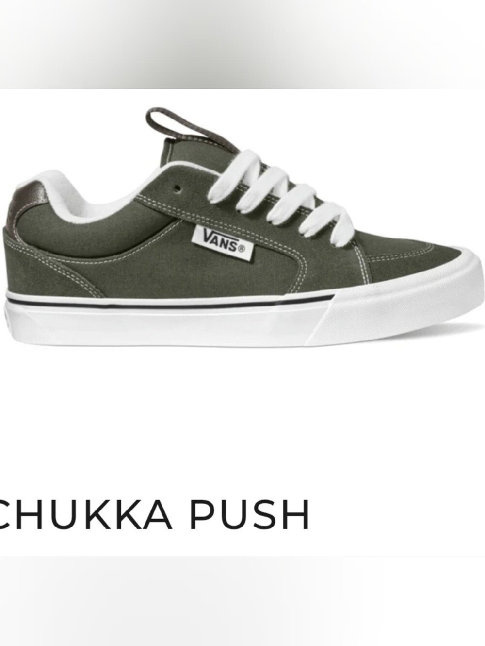 Vans Unisex Chukka Push Skate Shoes - Olive Green & White, Womens 10.5 Mens 9